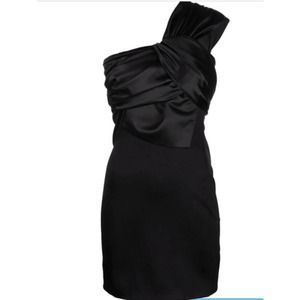 NWT Just Cavalli Sz 40 Roberto Cavalli Black Satin One-Shoulder Dress